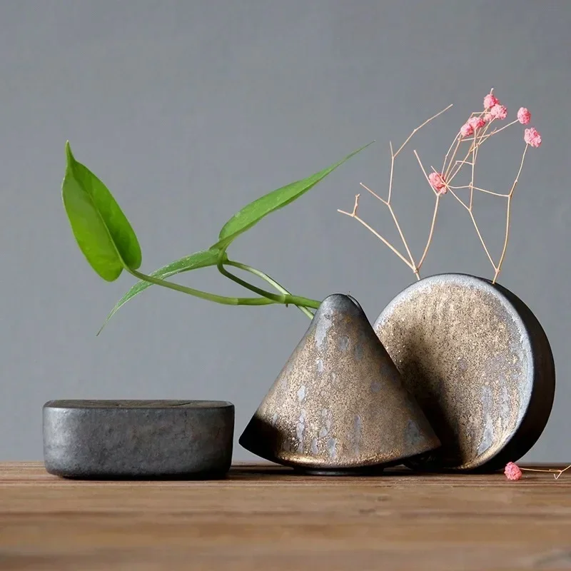 Rustic Ceramic Vase for Zen Flower Arrangement, Retro Tabletop Decor Pottery Vase