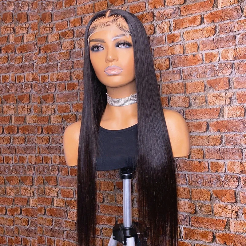 Long Soft 26Inch 180Density Natural Black Straight Lace Front Wig For Women BabyHair Heat Resistant Preplucked Daily Glueless