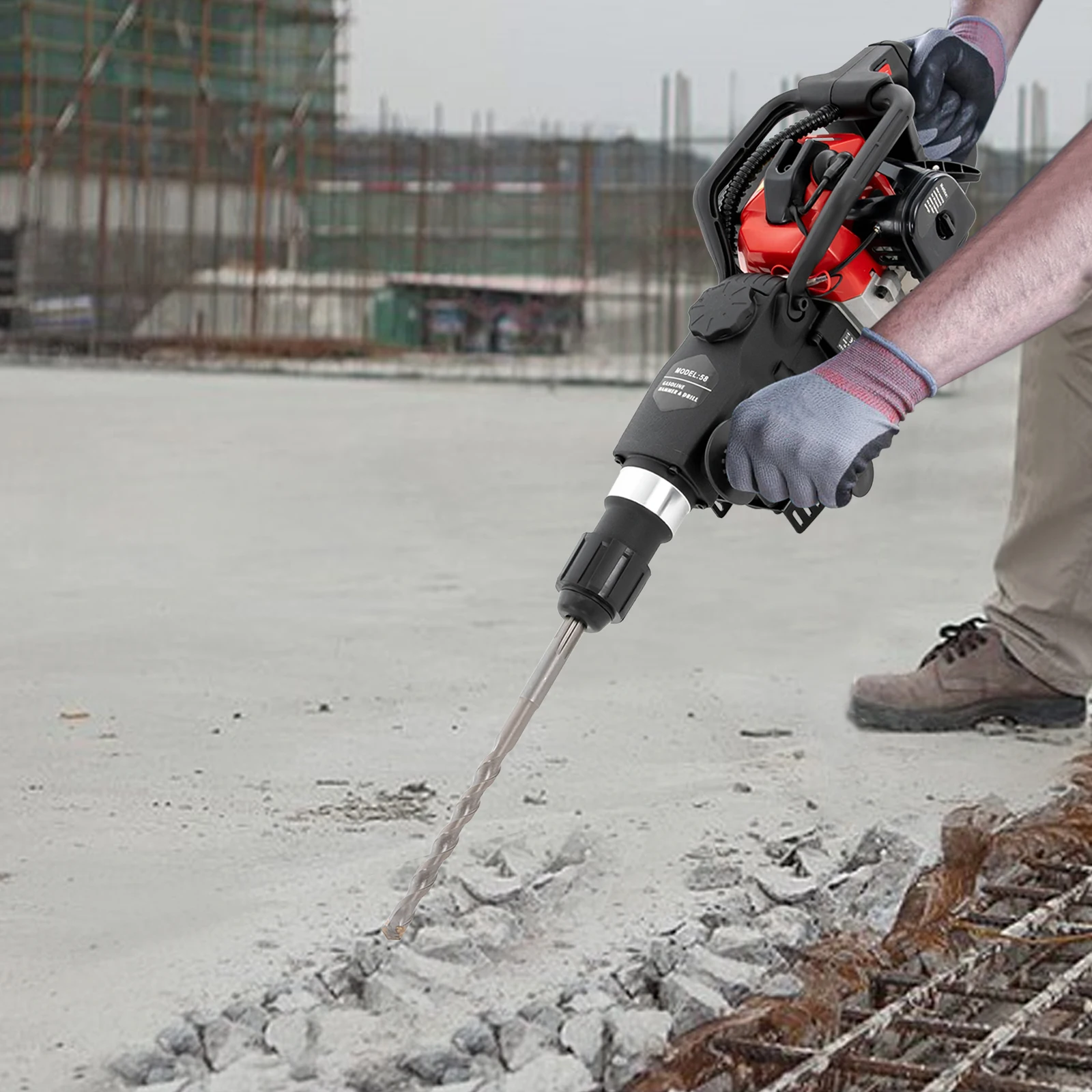 

Single Cylinder 2-stroke Demolition Jack Hammer Gas Powered Concrete Breaker 3-in-1 Drilling Machine Crushing Drill 1000w