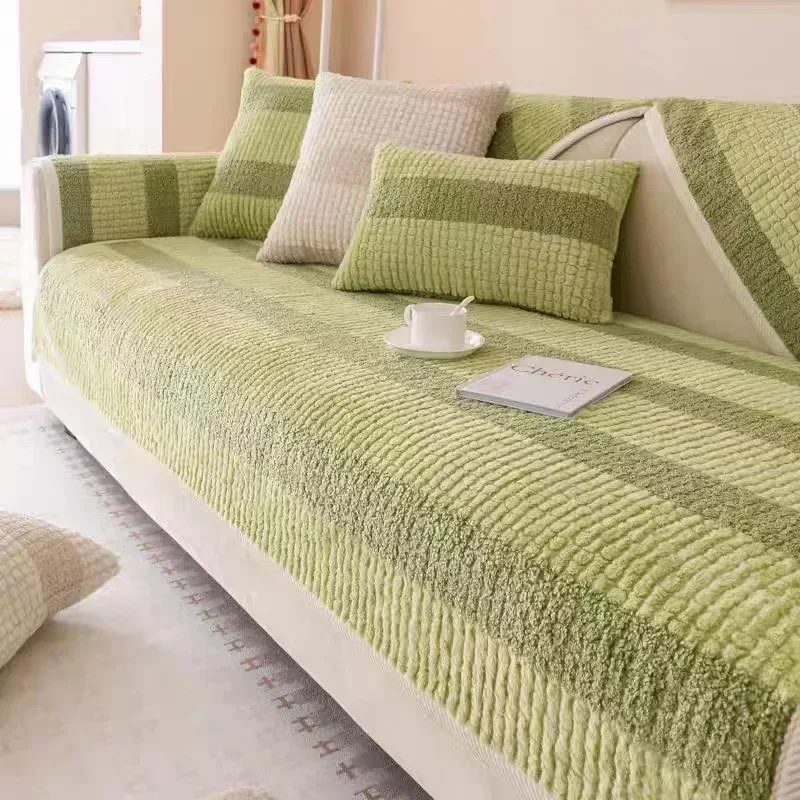 Thicken Short Plush Sofa Covers Stripe Pattern Sofa Towels Non-slip Couch Slipcovers Universal Sofa Mat for Modern Home Decor