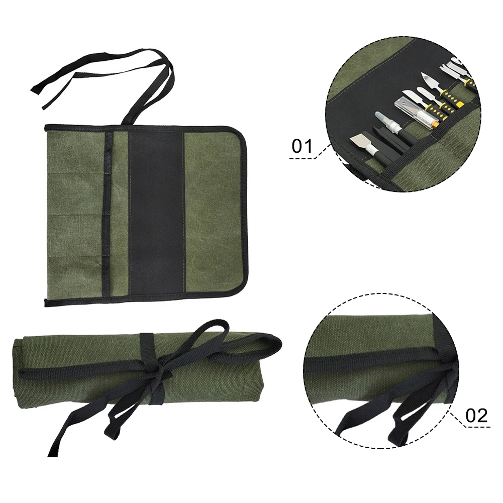 Multiple Pockets Oxford Cloth Canvas Folding Wrench Roll Storage Tool Hand Roller Foldable Spanner Hammer Camping Pocket Toolkit