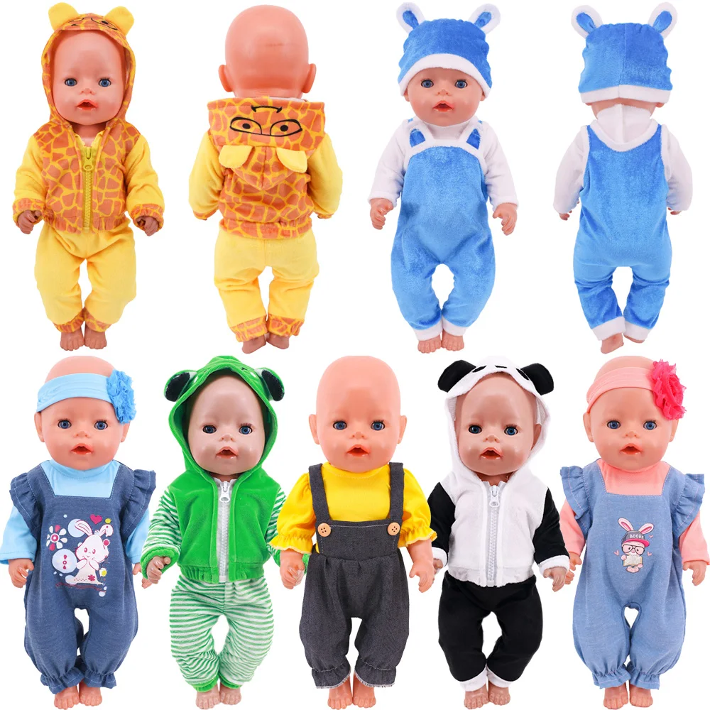 Cute Animal Ears Clothes Baby Casual Wear Denim Overalls Fit Baby Reborn Doll 43Cm Doll Clothes Girls 18inch American Generation