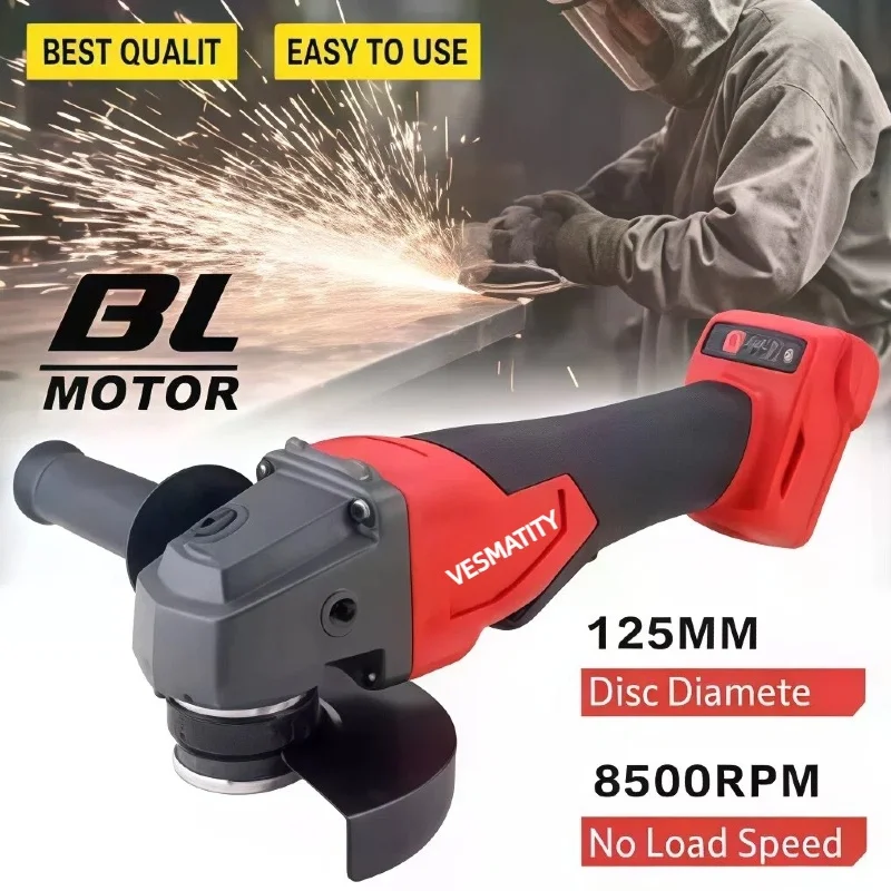 125mm Brushless Electric Angle Grinder 3 Gears Cordless Grinder Cutting Machine Power Tool For Milwaukee  Battery Pin