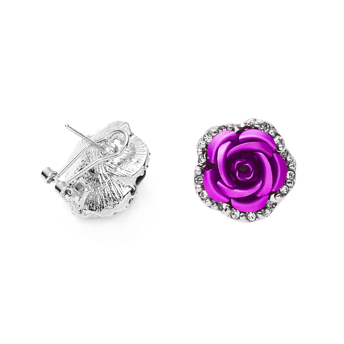 Fashion Rose Flower Rhinestone Stud Earrings For Women Blue Red Purple Round Bouquet Crystal Earring Wedding Jewelry Gift Brinco