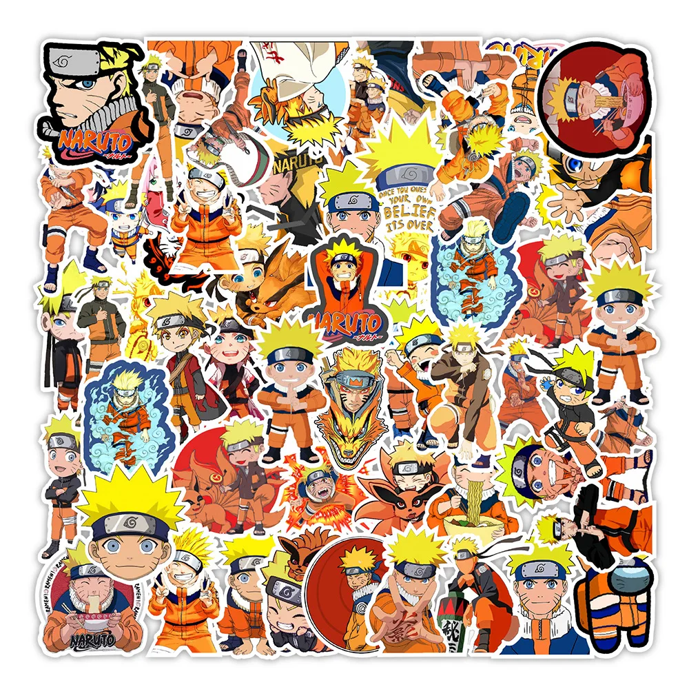 Pegatinas de Graffiti Uzumaki Naruto de Anime, 50 piezas, pegatinas impermeables para ordenador portátil y monopatín, suministros de decoración