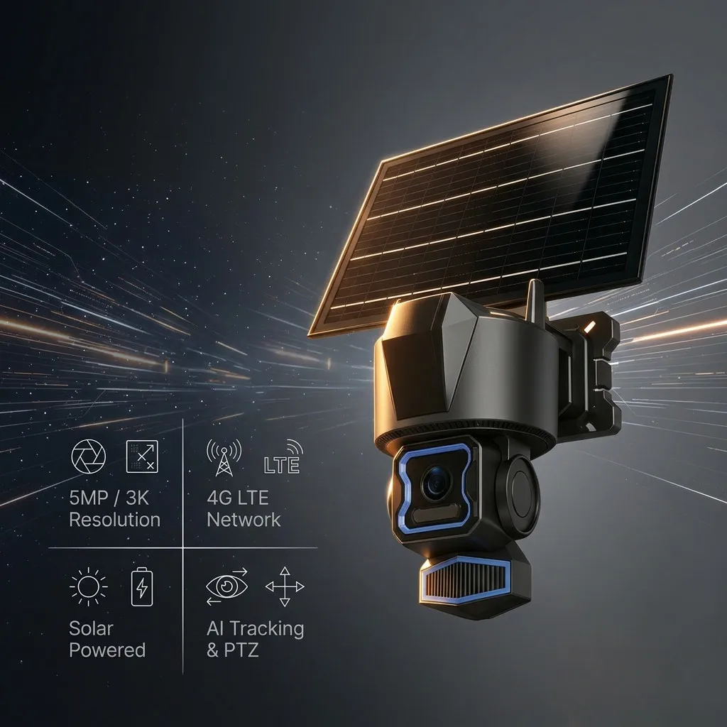 MS-T500D-4G 5MP Solar 4G PTZ Camera, Color Night Vision AI Tracking 2-Way Audio Siren, IP66