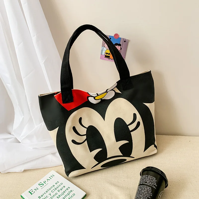 Large Capacity Bag Women 2022 Fashion Trendy Canvas One Shoulder Messenger Bag Students Girls Hanbag Mickey Cartoon Print Tote