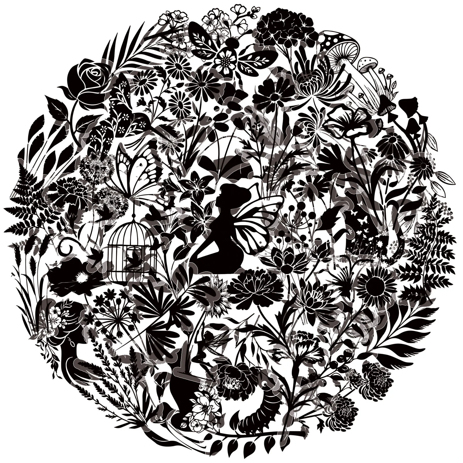 50 SZTUK Czarne Naklejki z Kwiatami, Kreskówkowe Naklejki z Roślinami, Przezroczyste Graffiti, Dekoracje DIY na Walizkę, Lodówkę, Laptopa, Gitarę, Samochód, Rower, Naklejki, Zabawki