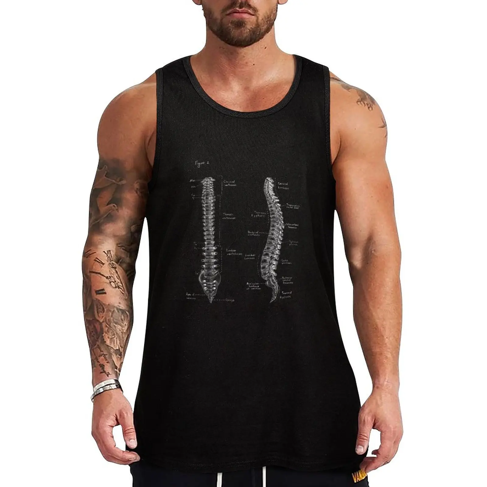 

Spine anatomy on chalkboard black and white Tank Top Sportswear for men gym shirt men t-shirts man