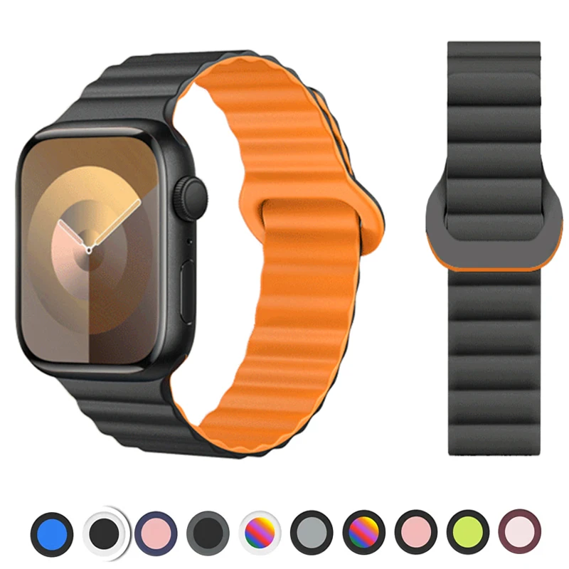 Magnetic Loop Band For Apple Watch Ultra 2 49mm 45mm 44mm 40mm 41mm 42mm Silicone Bracelet iWatch Series 9 8 7 6 SE 5 4 3 Strap