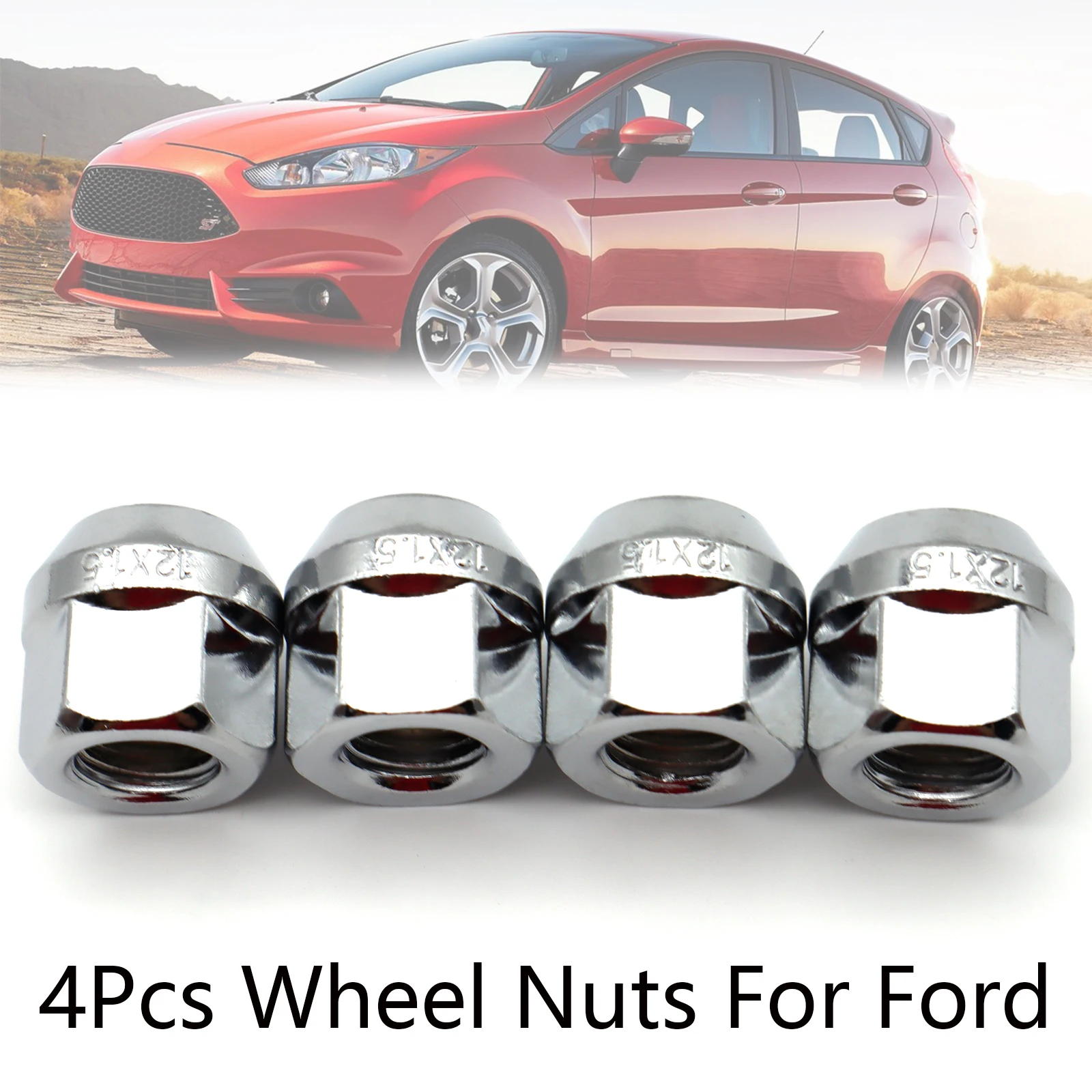 4x Car Accessories Wheel Bolts Lug Hub Nuts M12x1.5mm For Ford C-Max Cougar Ecosport Focus Mondeo Fiesta Transit Connect Silver