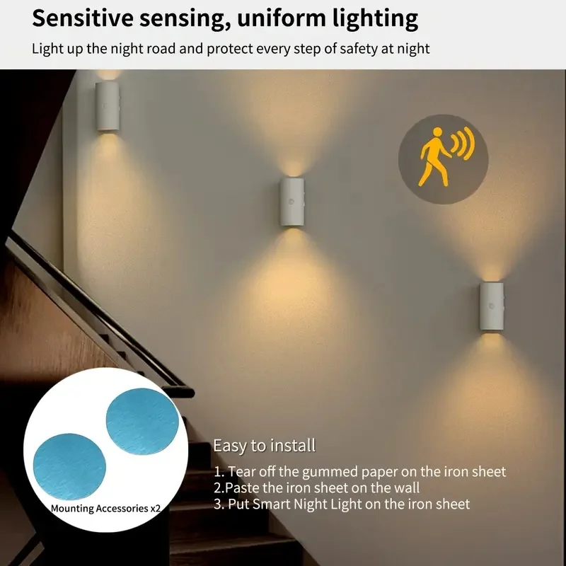Rechargeable LED Night Light with Motion Sensor Wall Lamp 3 Light Modes Indoor Light Magnetic Staircase Light