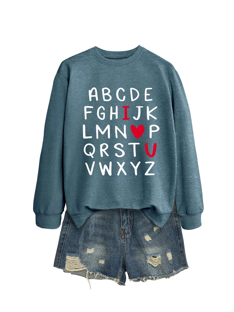 Autumn and winter fashion cotton women's abcde fghijk lmnop printed personality all foreign trade round neck long sleeve letter
