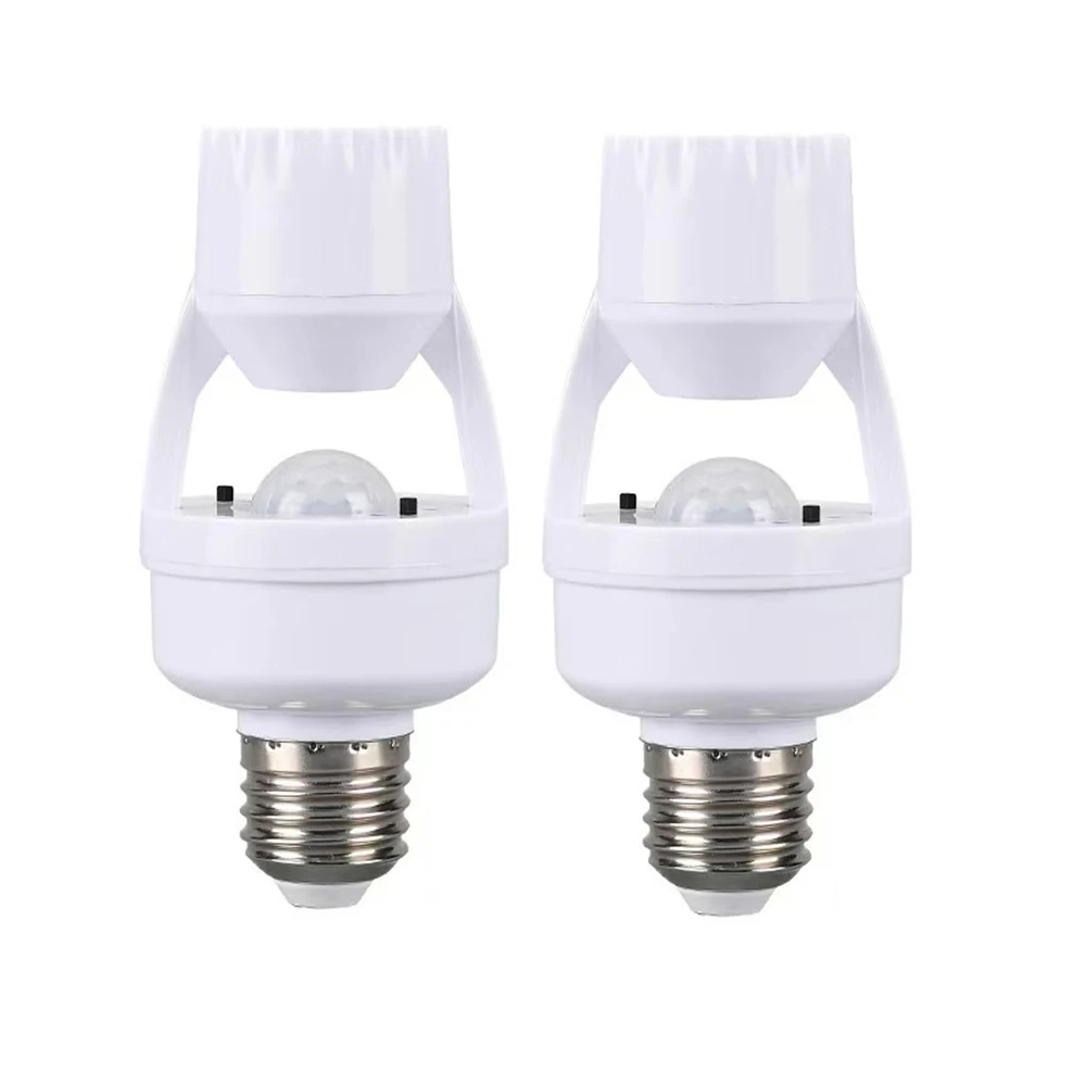 2PCS Motion Sensor E26/E27 Socket Adapter Adjustable Timing & Lux for Basements, Garages, Door Porch(Without Led Bulbs)