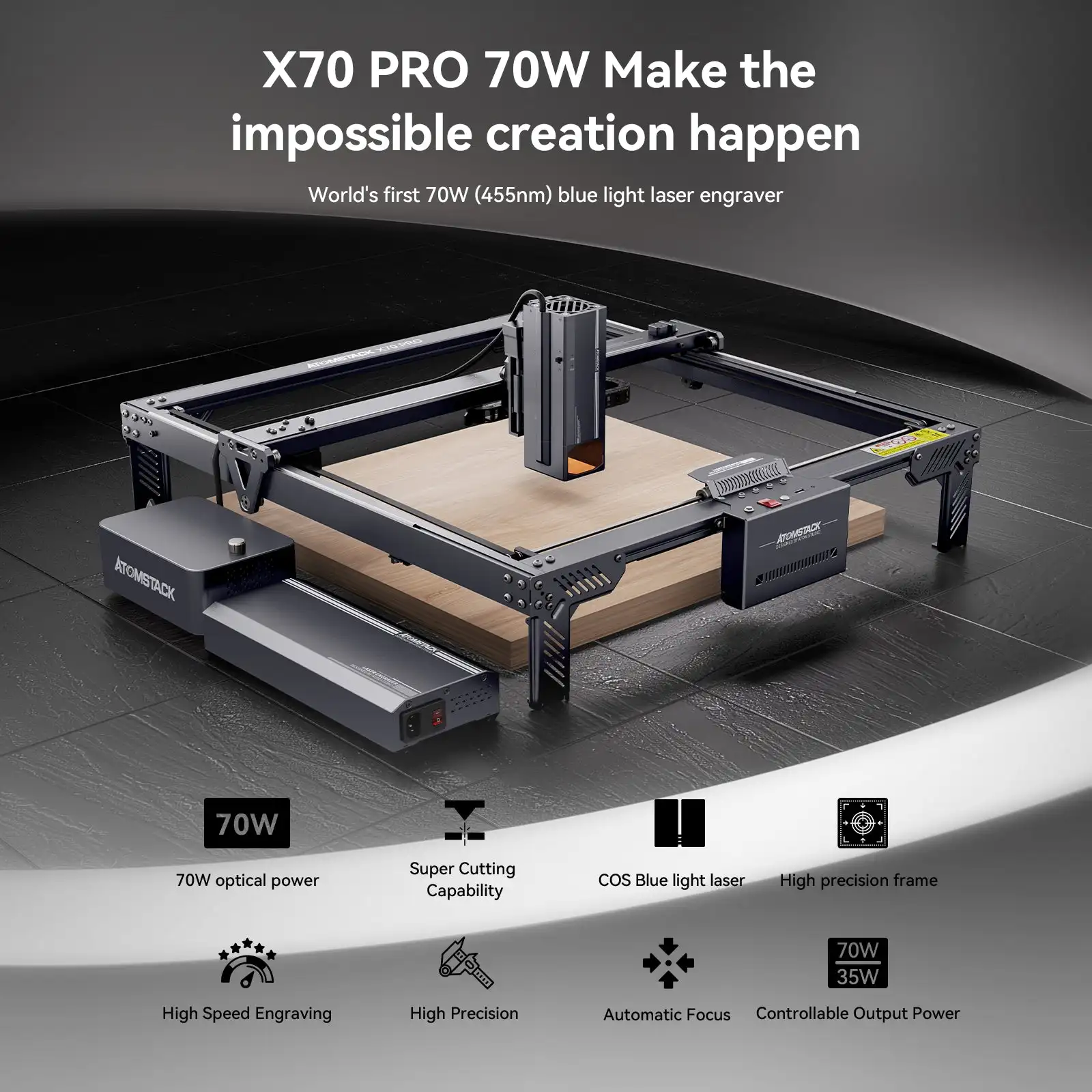 Atomstack X70 PRO 360W Laser Engraver F60 Air Assist Kit 500*400MM Engraving Size