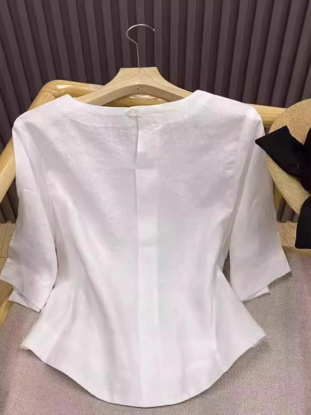 

Retro White Cotton Linen ort Sve irt Women Summer Thin Loose Casual round Ne Overhead Top Comfortable Breathable