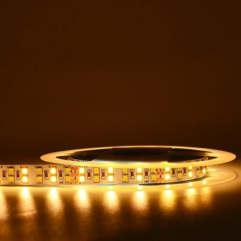 Imagem -06 - Linha Dupla Led Strip Light Fita Flexível Corda de Luz dc 12v 24v Smd2835 12 mm Pcb 240leds m 336leds m Dual White Cct Branco Morno 5m