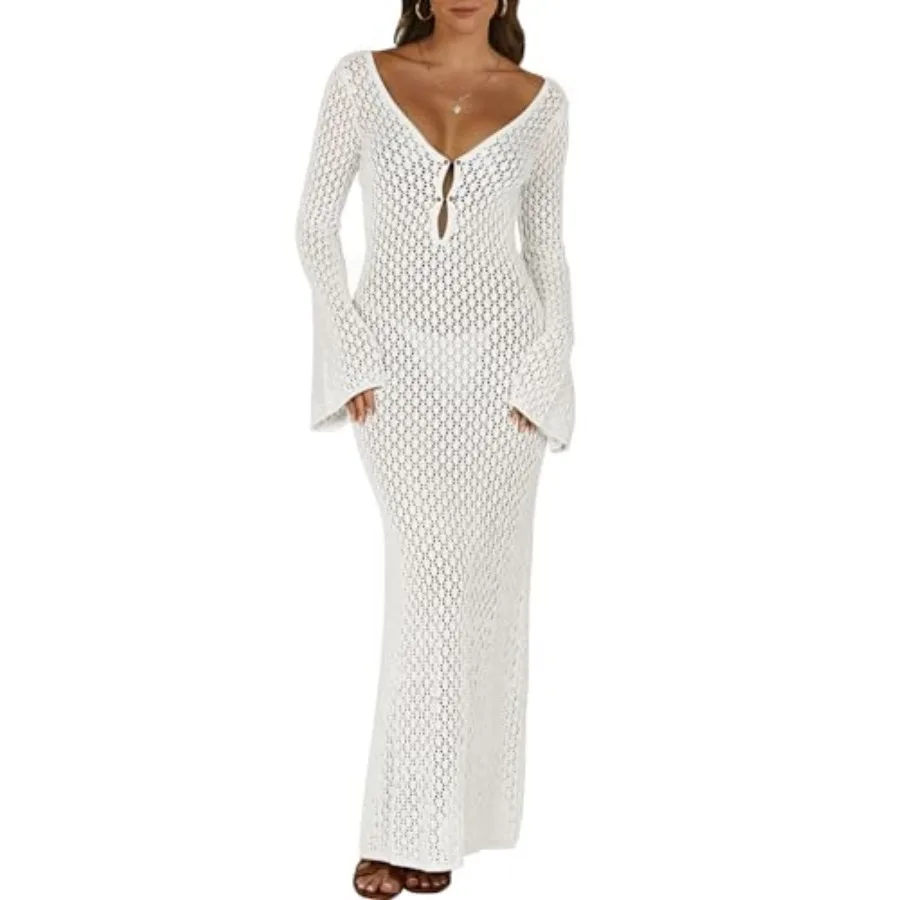 

ANRABESS Women Swimsuit Swim Crochet Cover Up Knit Bathing Suit Swimwear 2026 Summer Bodycon Beach Dress Vacation Clothes