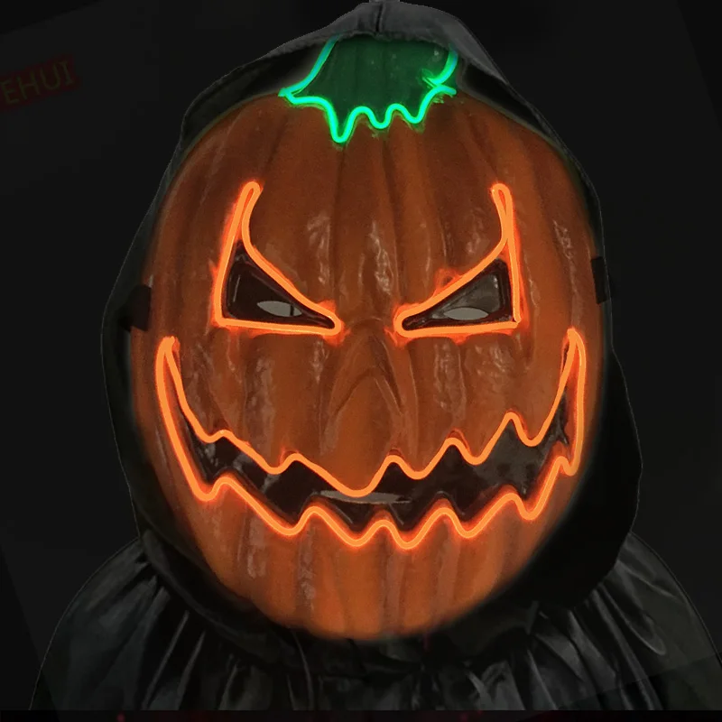 

Luminous Scary Mask Glowing Pumpkin Head Mask Halloween Haunted house Supplies Neon Light Up Horror Face Mask Props