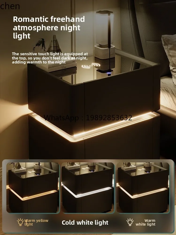 

i7 ii smart bedside table anti-theft insurance solid wood bedroom light luxury wireless charging storage cabinet