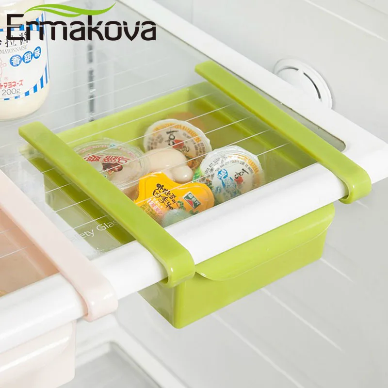 ERMAKOVA Plastic Refrigerator Storage Box Freezer Organizer Holder Fresh Spacer Layer Kitchen Food Storage Rack Shelf Container