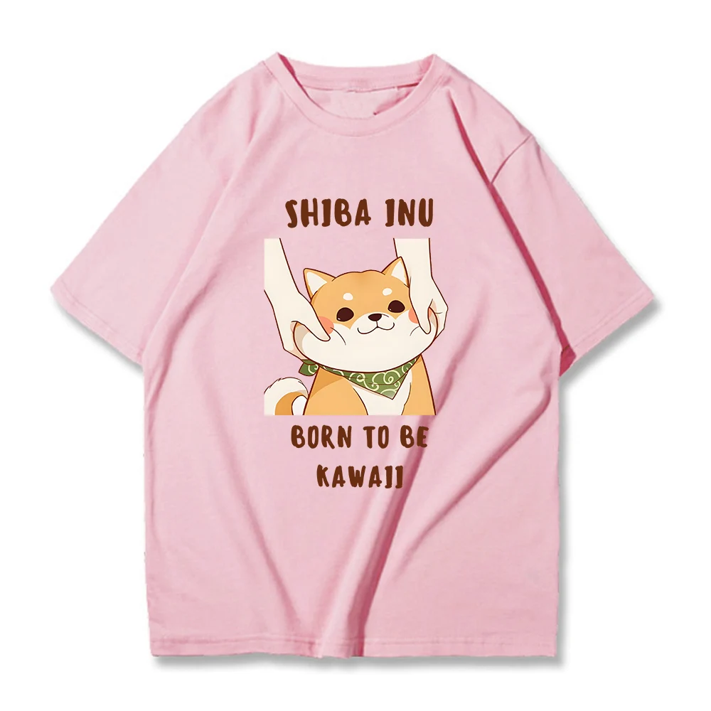 Shiba Inu Dog t shirt Kawaii Cartoon Print Tshirts Girls Clothes Summer Short Sleeve Tops 100% Cotton Tees Women Oversized Shirt