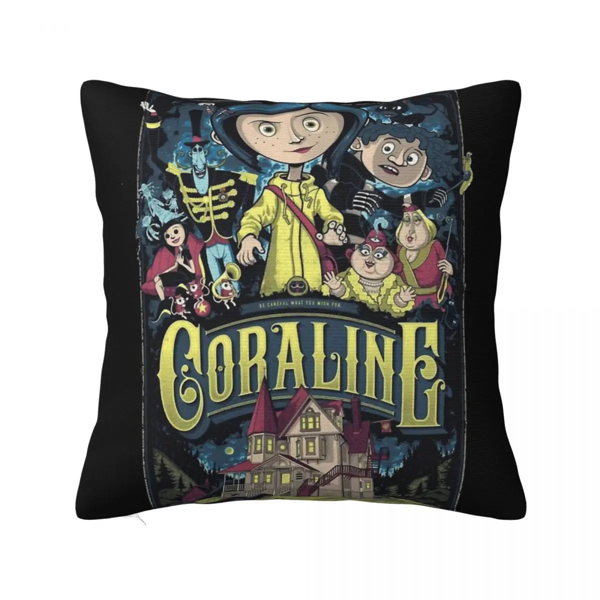 Coralines Halloween Cartoon Anime Pillowcase Printed Polyester Cushion Cover Decor Throw Pillow Case Cover Sofa Zipper