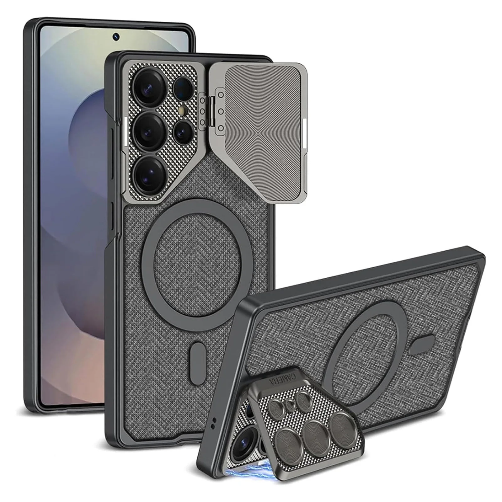 

For Samsung Galaxy S25 Ultra Case Magnetic Camera Protection Kickstand Matte Leather Drop-Proof