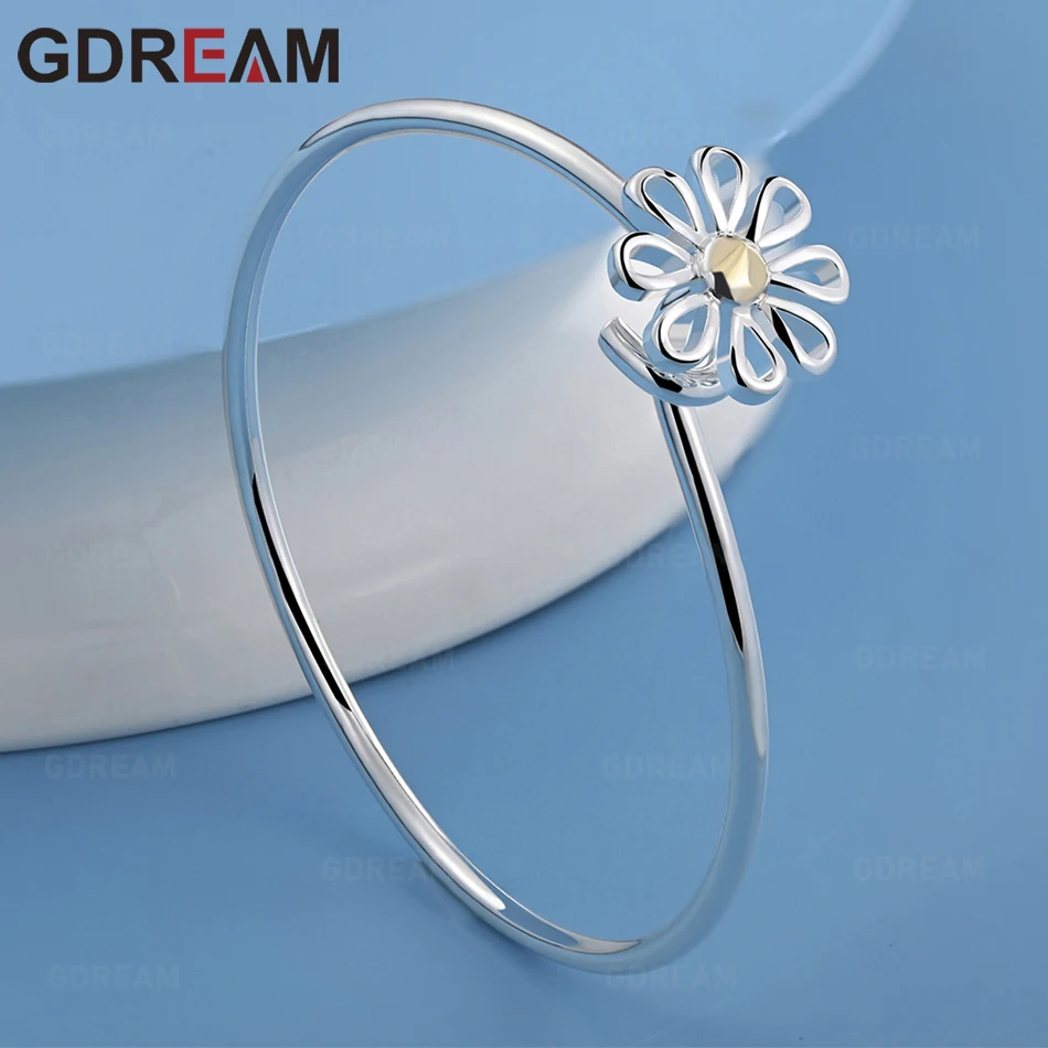 

GDREAM 925 Sterling Silver Chrysanthemum Open Bangle - A Unique Gift For Women, Versatile For Events And Jewelry