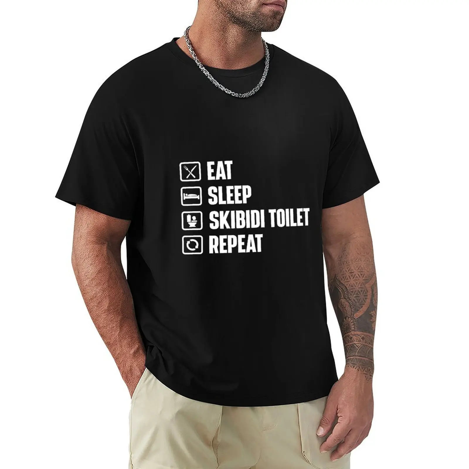 T-shirt manga curta para homens, adolescentes, comer sono, skibidi, repetição de banheiro, meme, camisas para meninos, roupas