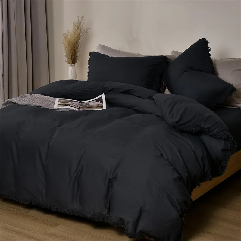 1pc Solid Color Duvet Cover 100% Washed Cotton Quilt Cover Japanese Minimalist Style Bedding Single Double King Queen Size Bed