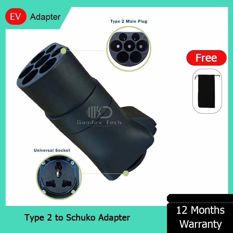 

IEC 62196 Type 2 Male Plug To EU Schuko Socket Universal Socket Ev Discharge Plug Adaptor For Extending