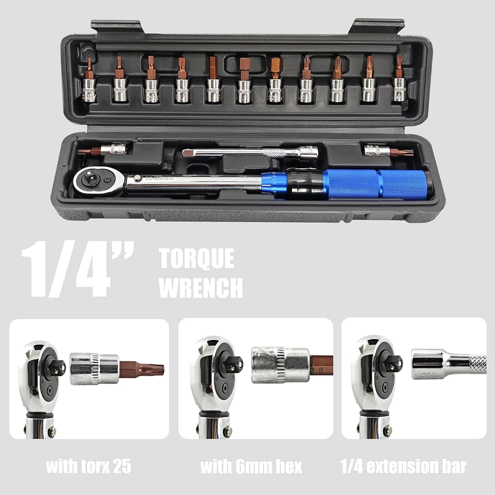 1/4 Inch Bicycle Torque Wrench Set 15Pcs 2-24Nm Dual Direction Bike Allen Key Tool Socket Spanner Pro Motorcycle Repair Kit