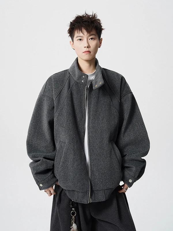 

American High Street Men's Woolen Coat Winter Loose Fit Faionable Retro Trendy Cotton Jaet Upper Body Casual Wear