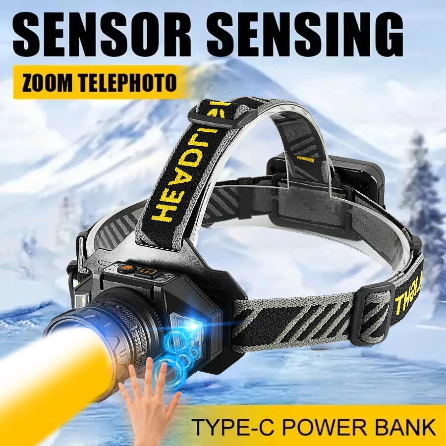 

Sensor Headlamp LED Head Flashlight Powerful COB Headlight Head Torch Built-in Battery USB Rechargeable Fishing Camping Lantern