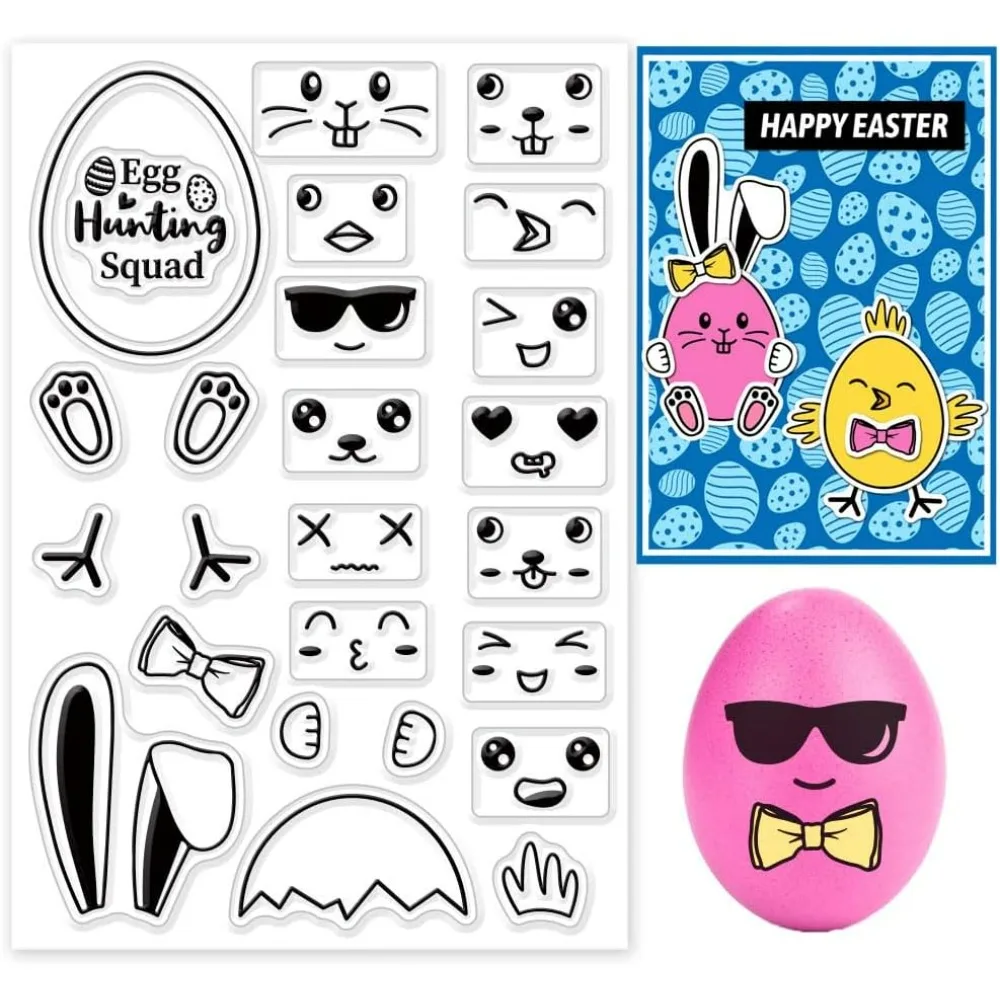 Easter Eggs Face Expression Clear Stamps for DIY Scrapbooking Easter Day Eggs Decoration Silicone Stamp Seals for Cards