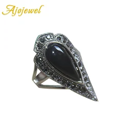 Ajojewel Original Black Ring For Women With Water Drop Resin Stone Fashion Party Bijoux Anel De Formatura