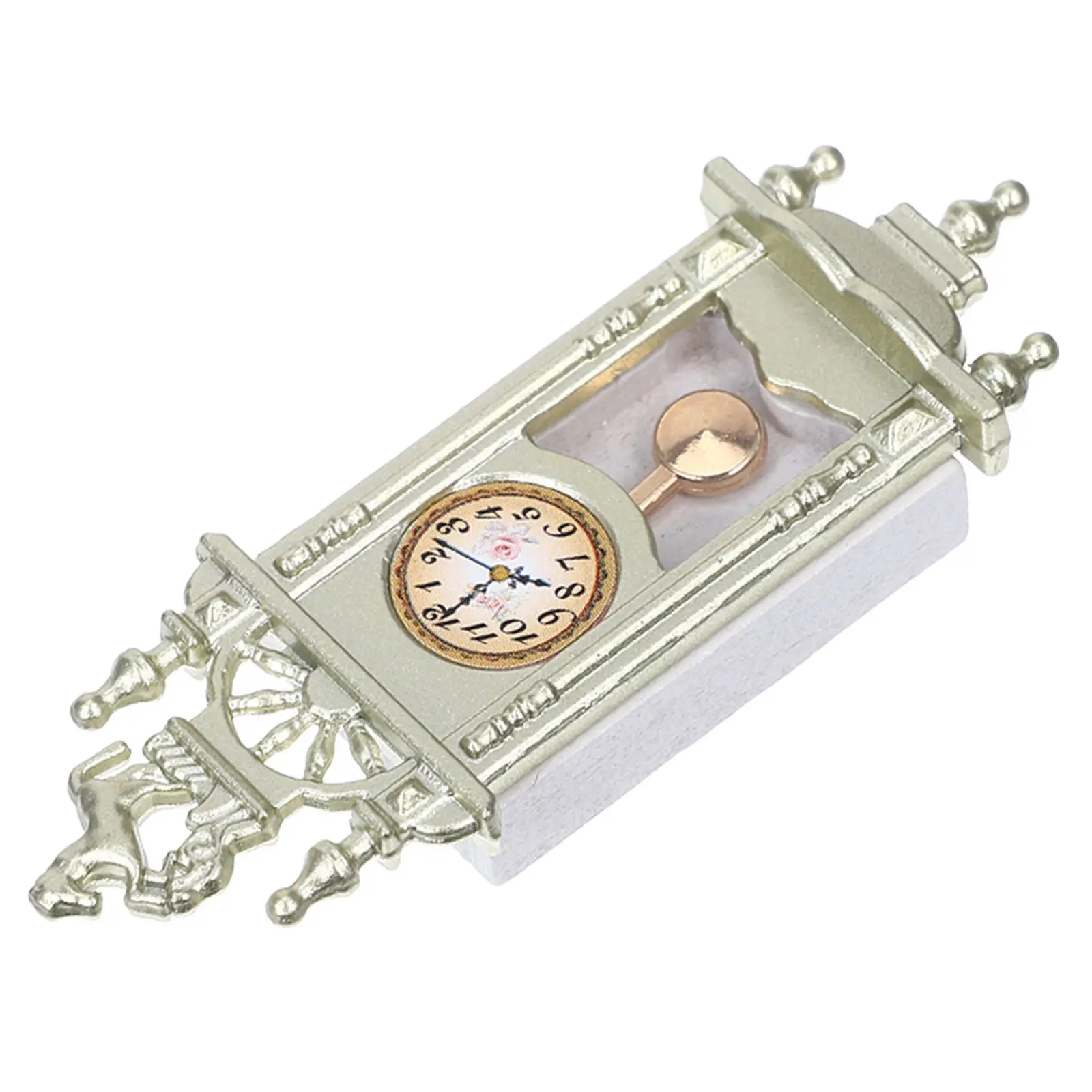 

Mini Pendulum Clock Ornament for Dollhouse Mini House Decor Vintage Style Zinc Alloy Wood Construction Realistic Landscaping