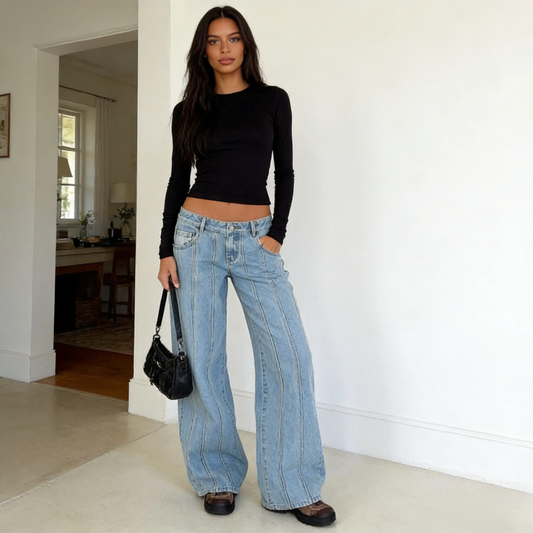 

Women Denim Pant Jeans Vintage Wide Leg Long Pants Low Waist Straight Trousers Y2k Streetwear Elegant Work Casual Slim Fit 2026