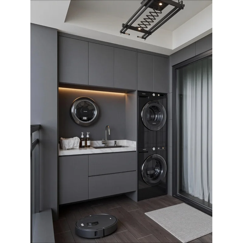 custom.Custom Laundry Room Storage Cabinet, Space-Saving Balcony Laundry Station with Sink & Cabinets