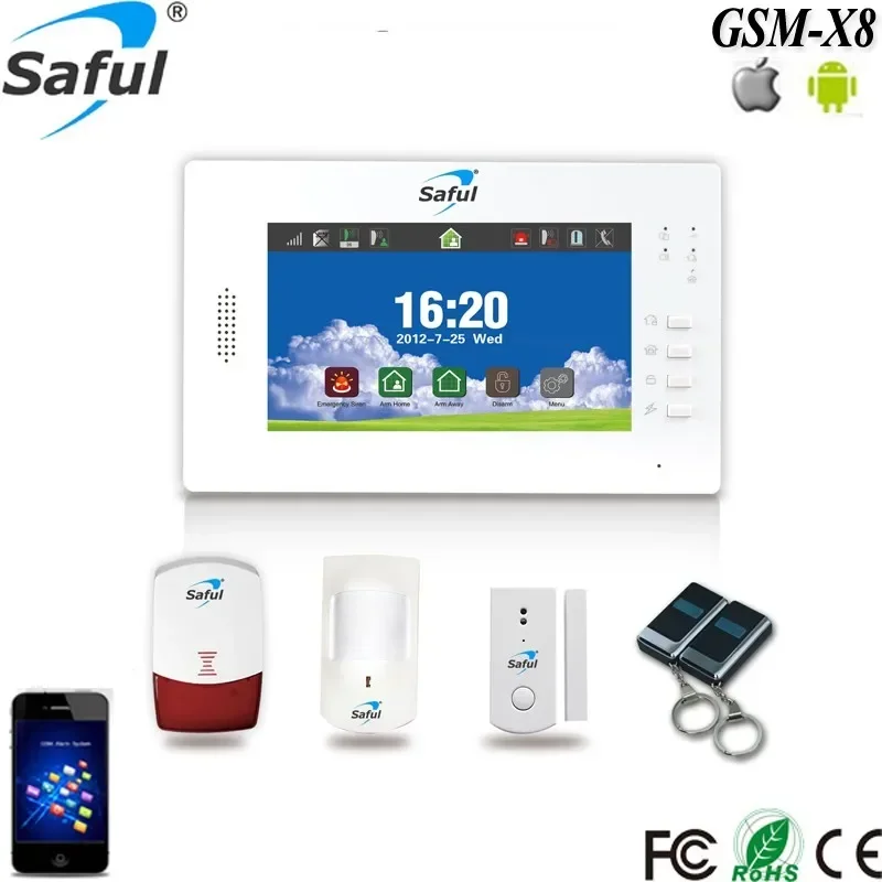 

Saful 868Mhz GSM/PSTN touch screen wireless alarm panel smart burglar alarm system