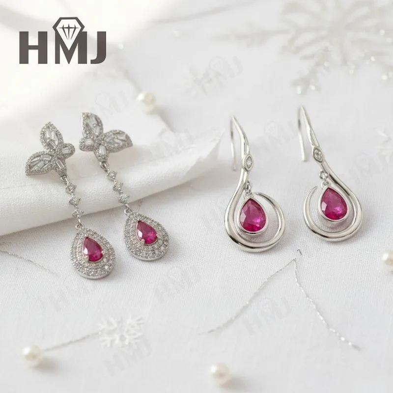 4X6mm Lab Grown Gemstone Earrings Ruby Sapphire Colombia S925 Butterfly Long Earring for Women Fashionable Christmas Party Daily