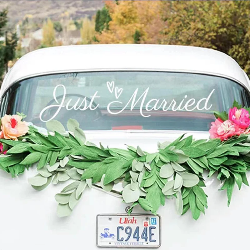 Heart Just Married Wedding Car Stickers Wedding Vinyl Decal Decor Car Mirror Murals Romantic Mariage Decor