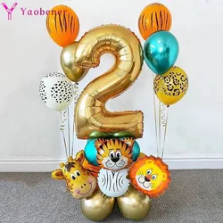 18pcs Animal Jungle Number Foil Balloons Safari Happy Birthday Party Decorations Kids Boy Girl 1 2 3 4 5 6 7 8 9 10 Year Old 1st