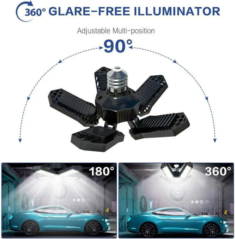 Lâmpadas LED para Garagem com Painéis Ajustáveis, Iluminação para Garagem, Shop Light, Super Bright, Parafuso E27, 40W, 60W, 80W, 10000LM, 2PCs