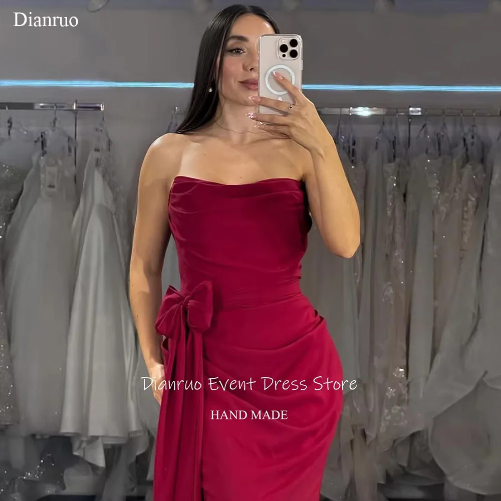 فساتين سهرة Dianruo بدون حمالات طويلة الطول أنيقة من الساتان فيستدوس دي فييستا حورية البحر مع فيونكة وأربطة Abendkleider دبي مخصصة