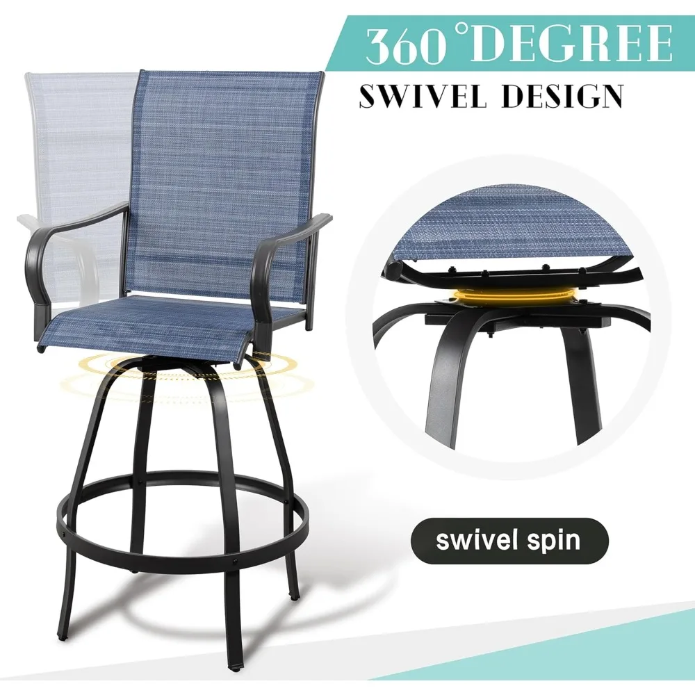 Chaises de Bar pivotantes hautes en Textile métallique toutes saisons, ensemble de bistro haut d'extérieur, tabourets de Bar pivotants de Patio résistants aux intempéries