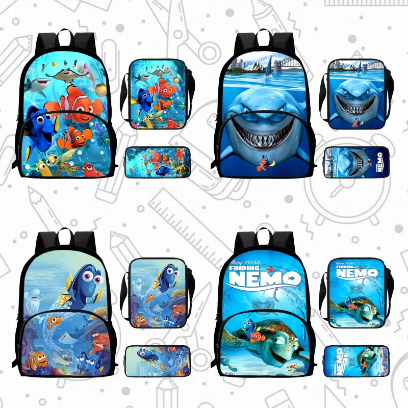 

Cartoon Child Backpack with Front Pocket,Lunch Bags,Pencil Bag for Aged 5-10 ,Cartoon Finding Nemo School Bags for Boys Girls
