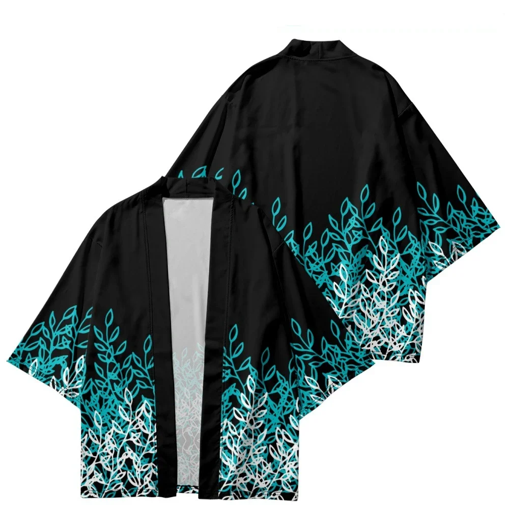 Sakura flores estampado Yukata hombres mujeres moda cárdigan blusa Haori Obi ropa asiática Harajuku japonés Cosplay Kimono