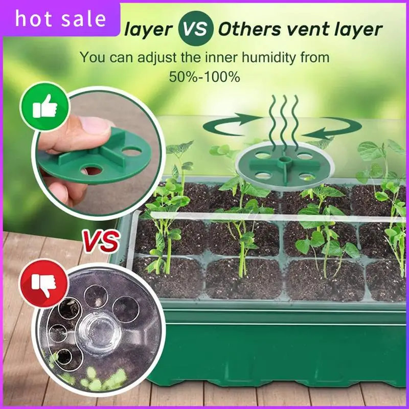 5-PCS Plastic Seed Tray Seedling Starter Kits, Plant Starter Kit With Humidity Domes And Base (12 Cells Per Tray) Green